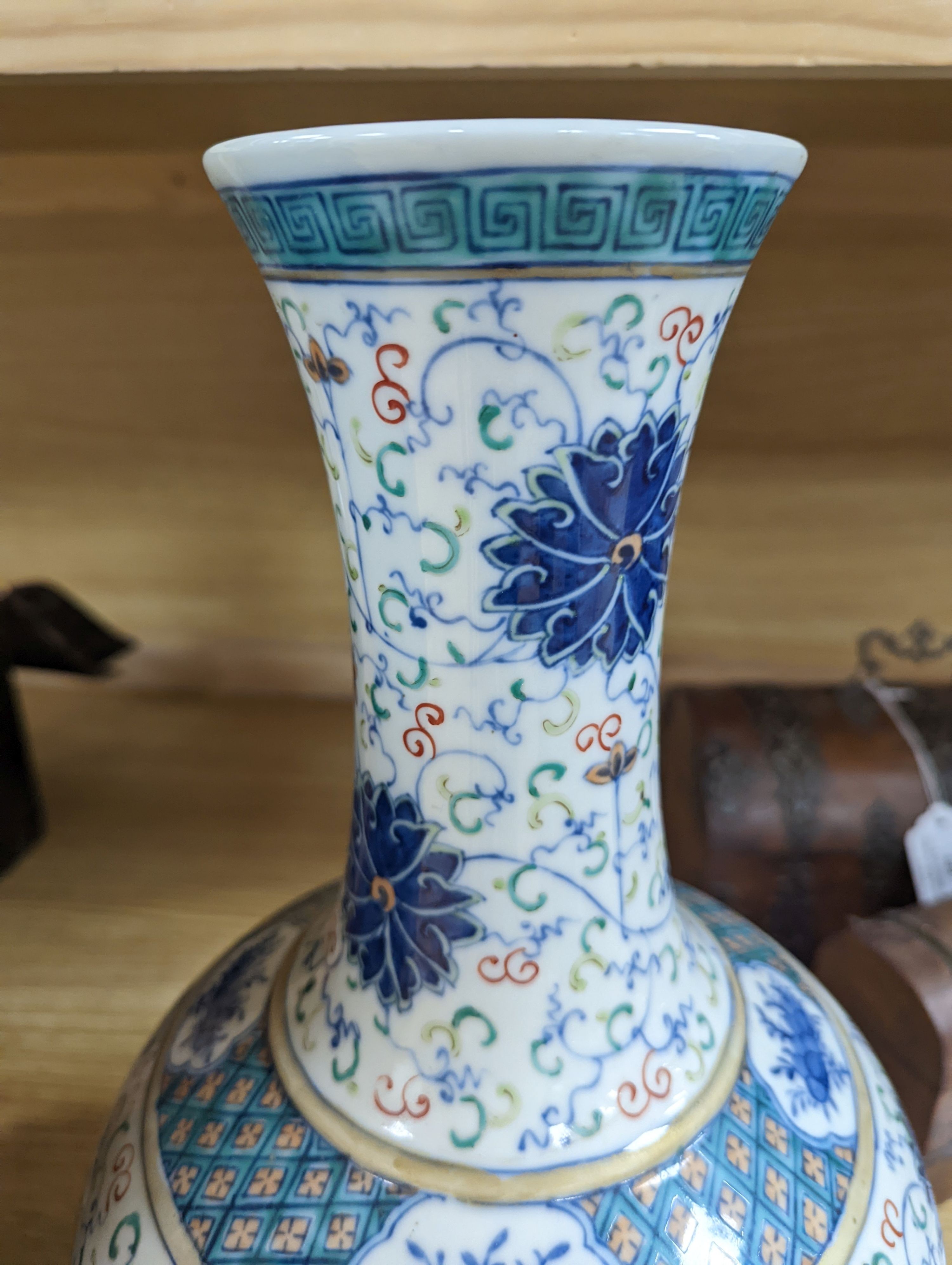 A Chinese doucai bottle vase - 39cm tall